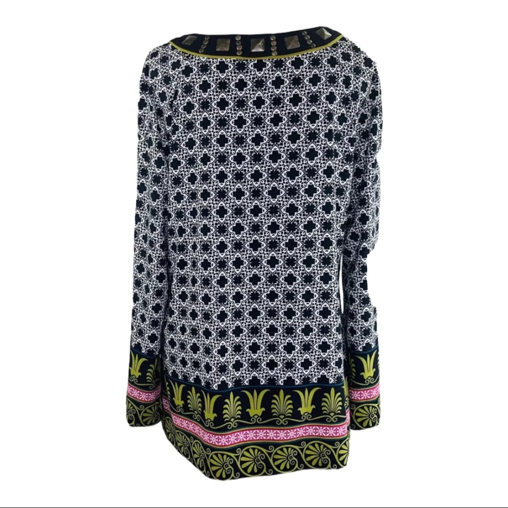 Nicole by Nicole Miller Large Tunic Top Studded V-neck Multi Color And Patterns - Picture 7 of 12